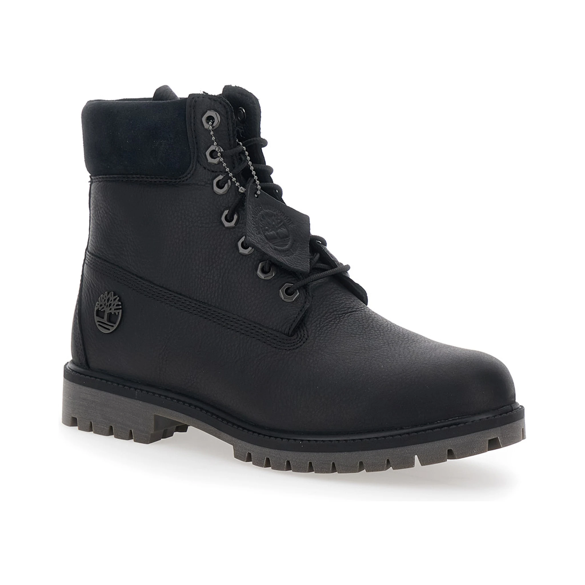 Black Ankle Boots with Logo Detail on the Side and Low Block Heel in Leather Man