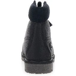 Black Ankle Boots with Logo Detail on the Side and Low Block Heel in Leather Man