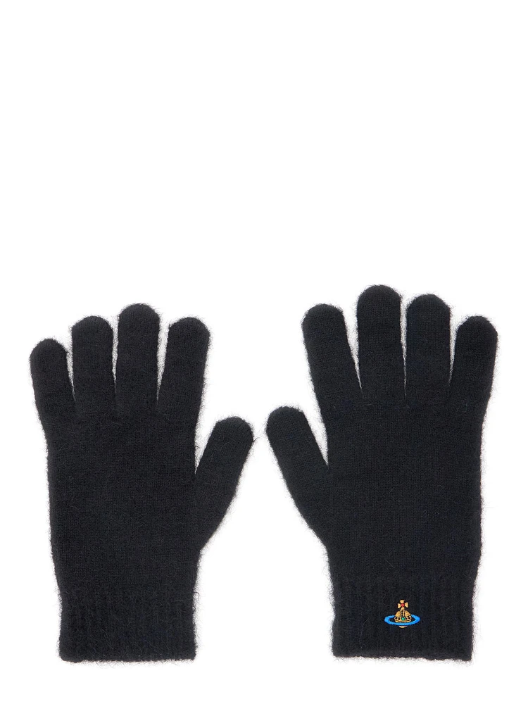 Black Gloves with Orb Logo Embroidered on the Front in Wool Blend Unisex