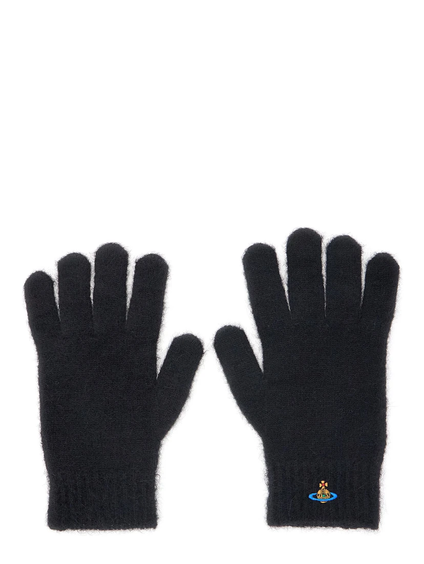 Black Gloves with Orb Logo Embroidered on the Front in Wool Blend Unisex
