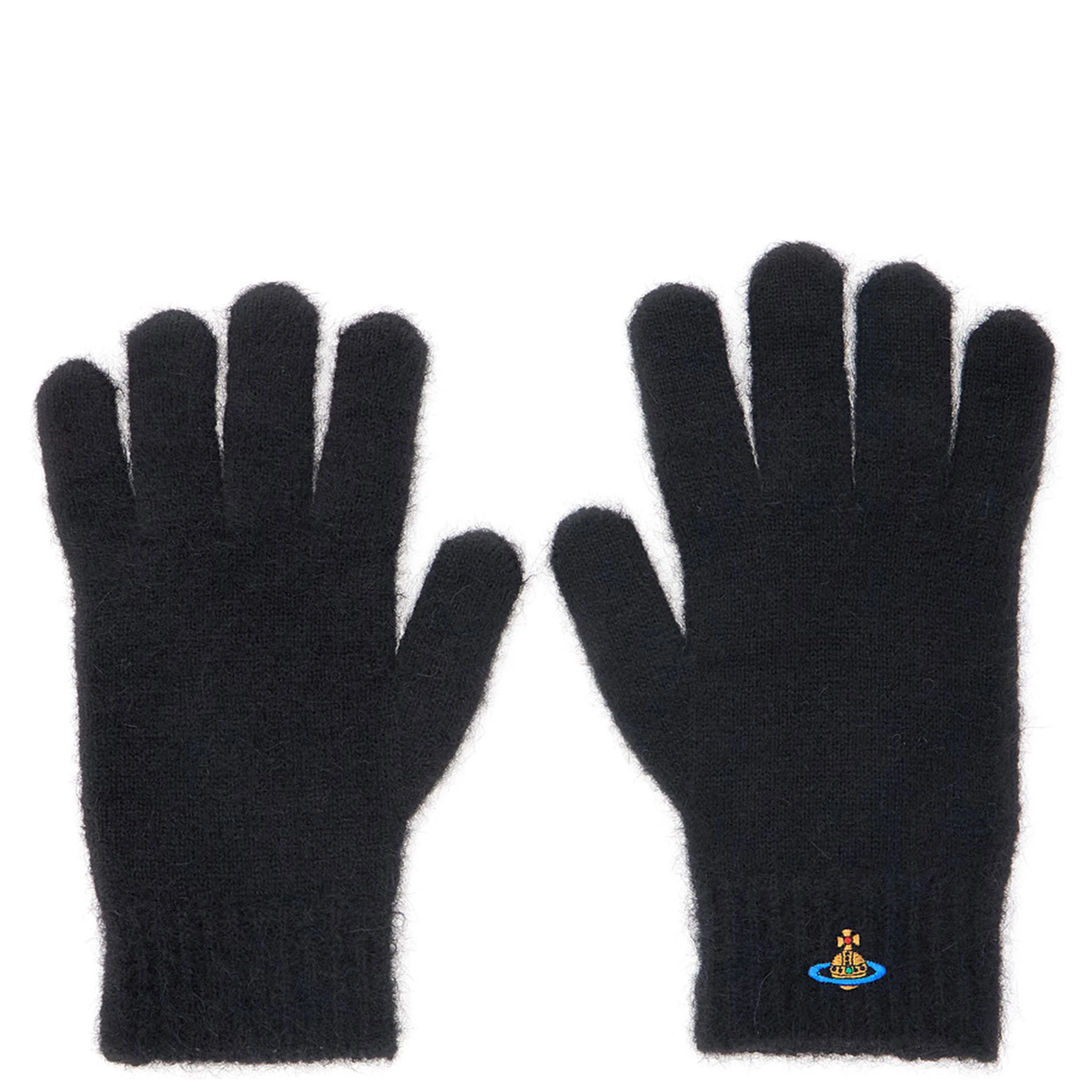Black Gloves with Orb Logo Embroidered on the Front in Wool Blend Unisex
