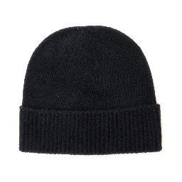 Black Beanie with Orb Patch on the Front and Ribbed Brim in Cashmere Unisex