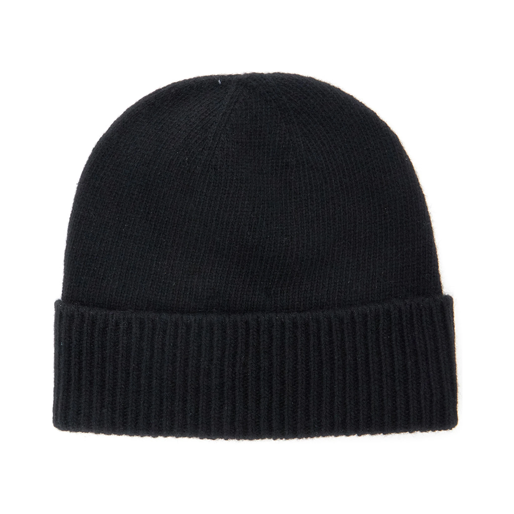 Black Beanie with Orb Patch on the Front and Ribbed Brim in Cashmere Unisex
