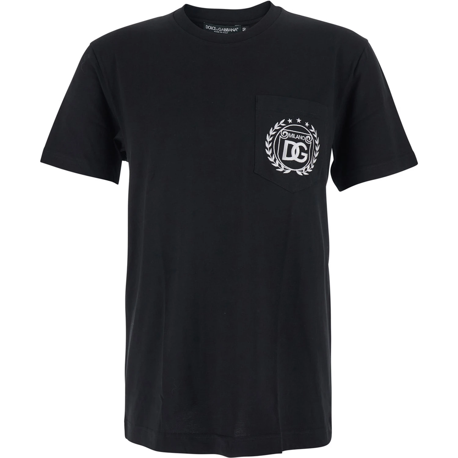 Black Crewneck T-Shirt with Logo Embroidery on the Front in Cotton Man