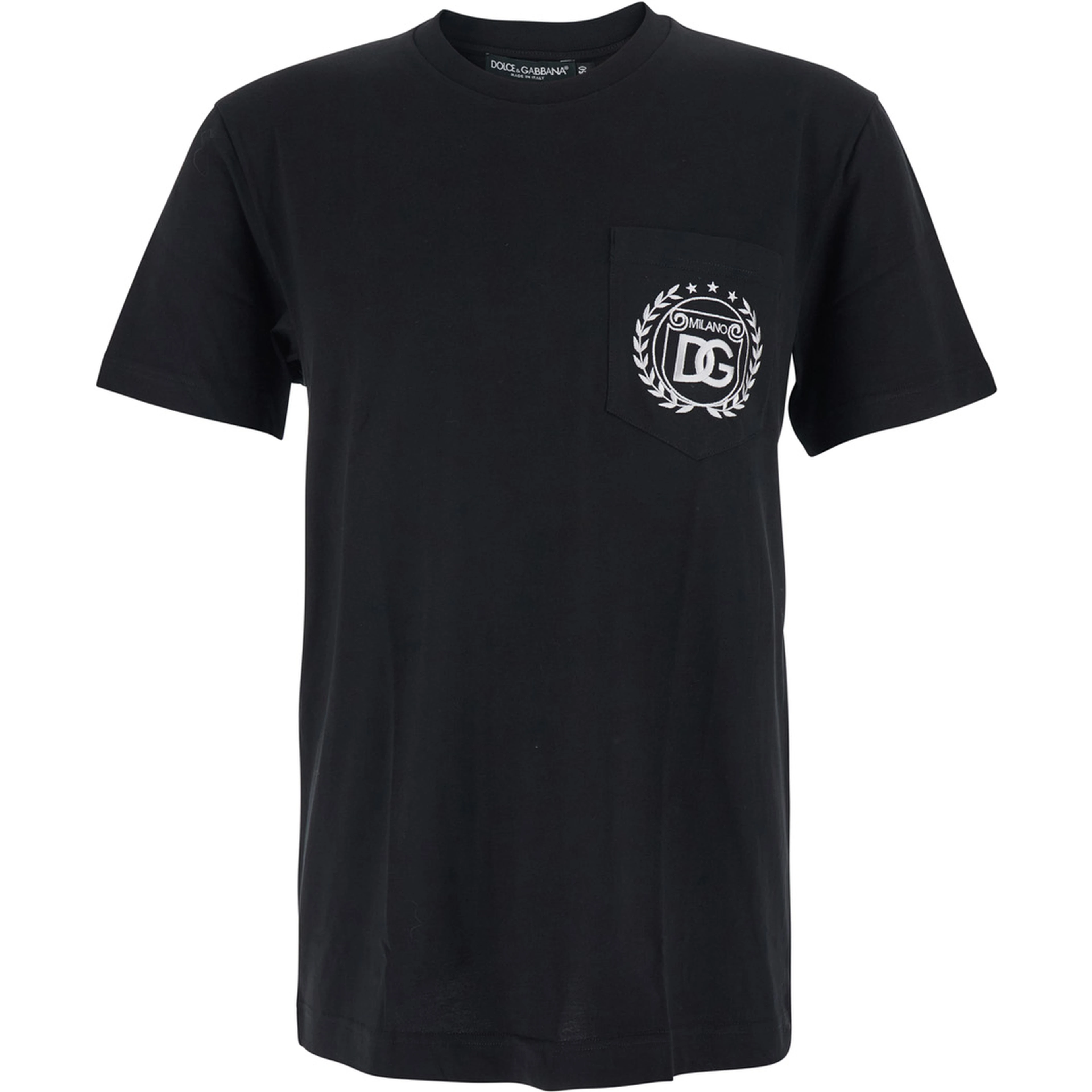 Black Crewneck T-Shirt with Logo Embroidery on the Front in Cotton Man