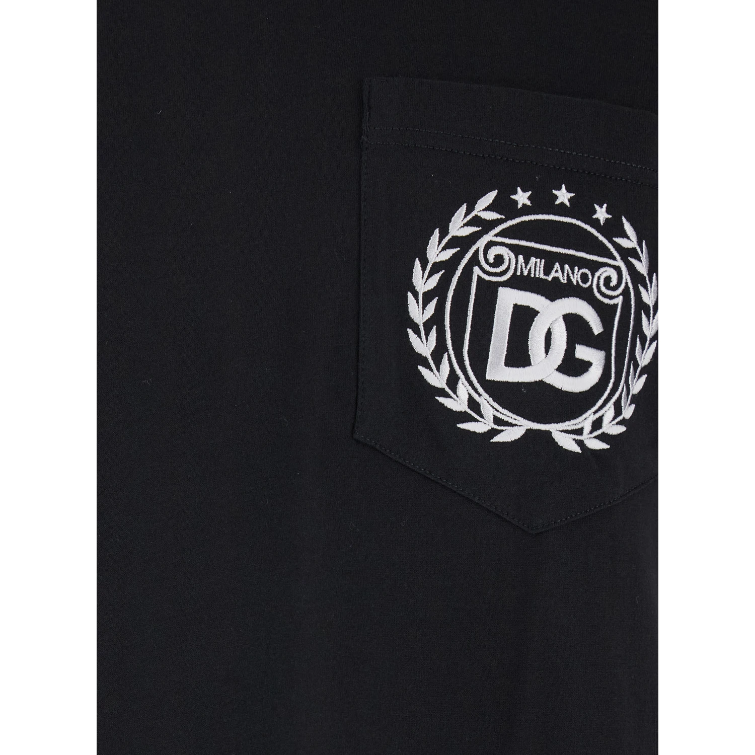 Black Crewneck T-Shirt with Logo Embroidery on the Front in Cotton Man
