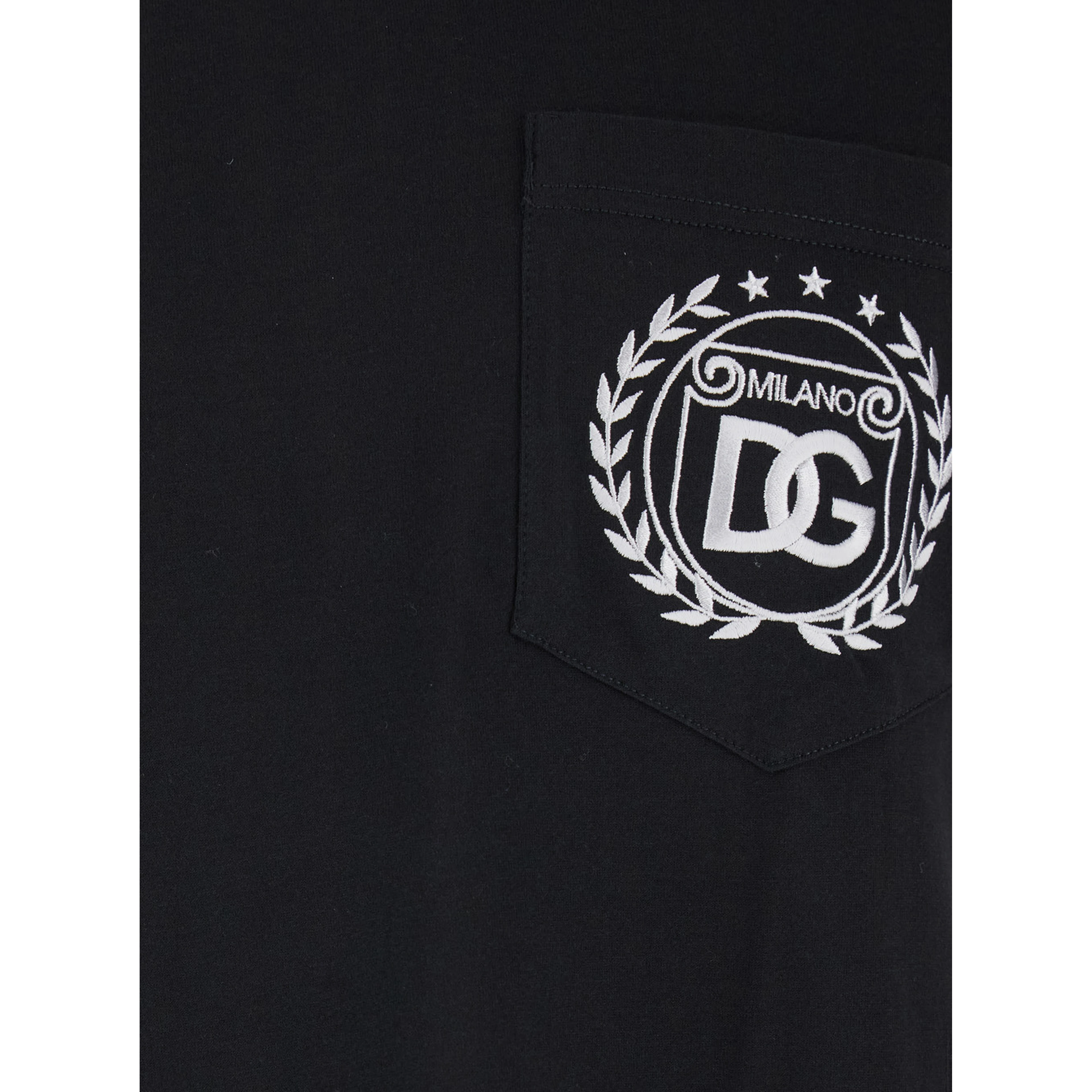 Black Crewneck T-Shirt with Logo Embroidery on the Front in Cotton Man