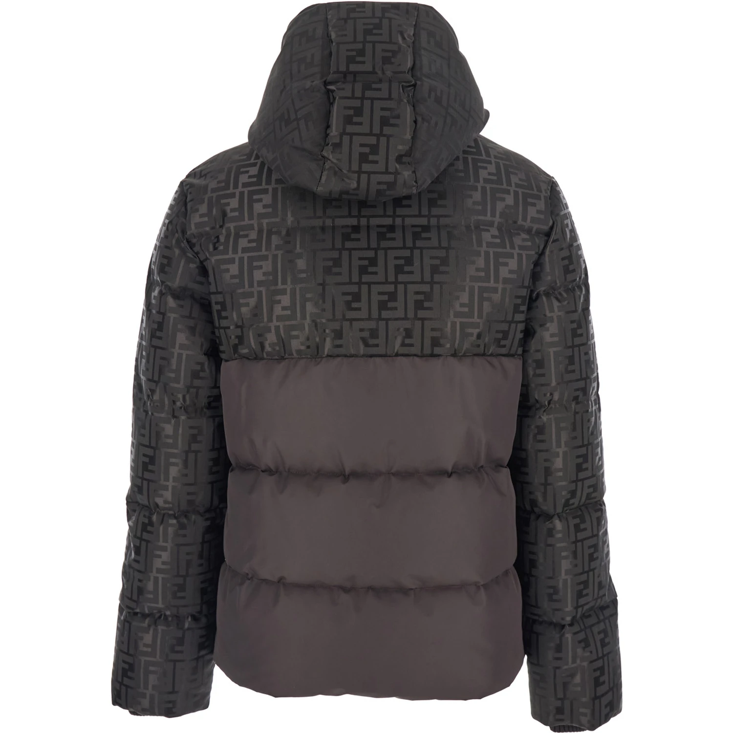 Brown Down Jacket with Drawstring Hood and FF Motif in Tech Fabric Woman