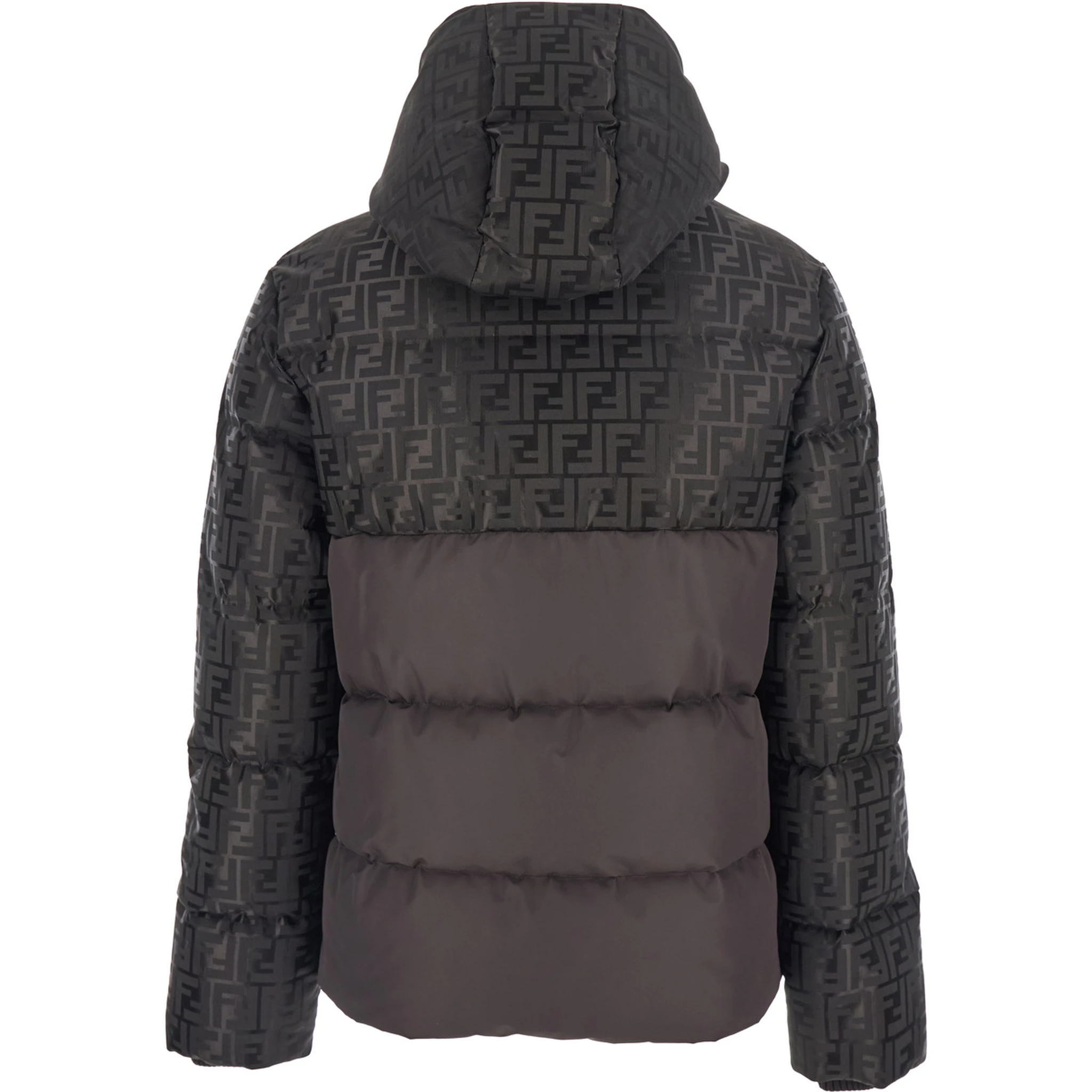 Brown Down Jacket with Drawstring Hood and FF Motif in Tech Fabric Woman