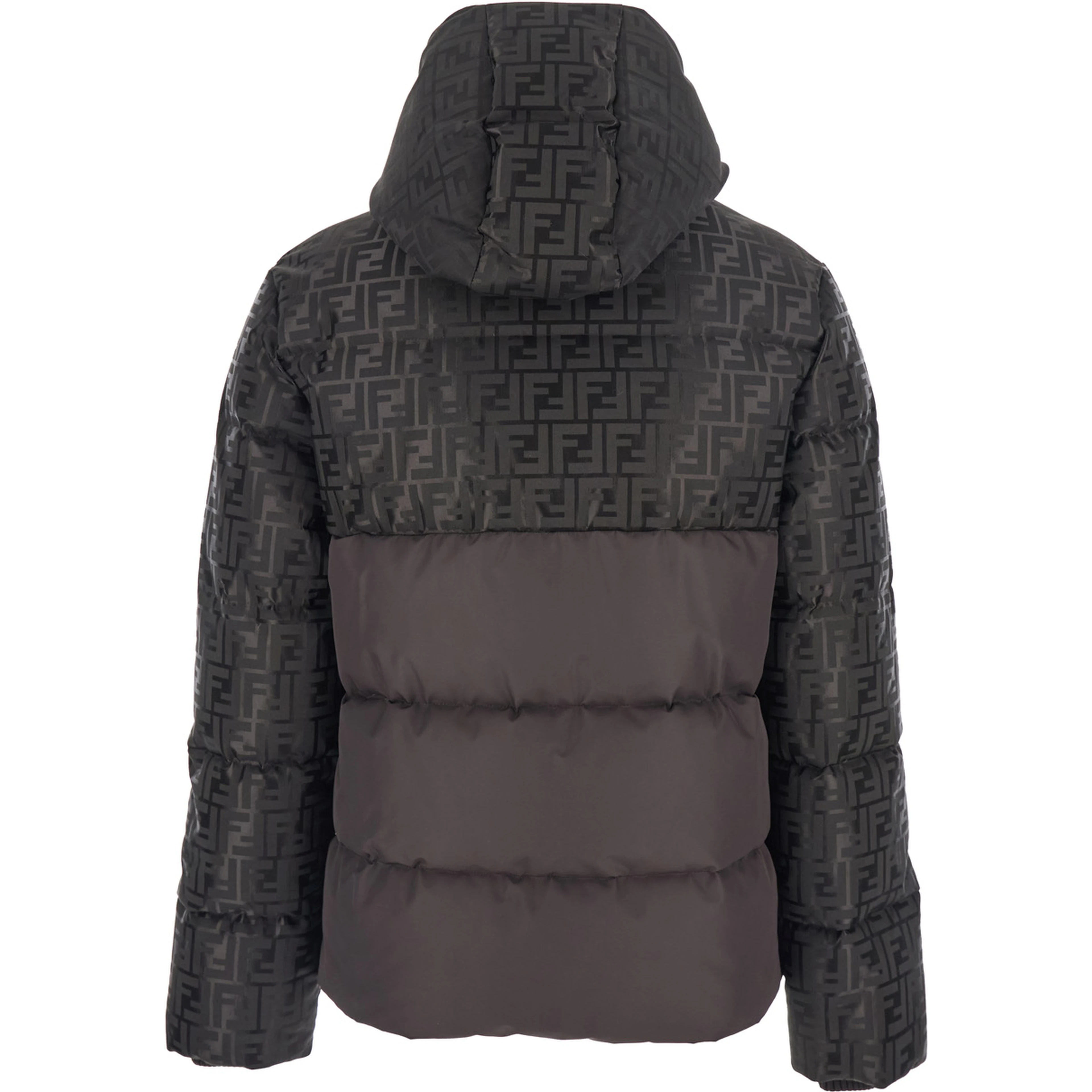 Brown Down Jacket with Drawstring Hood and FF Motif in Tech Fabric Woman