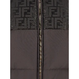 Brown Down Jacket with Drawstring Hood and FF Motif in Tech Fabric Woman