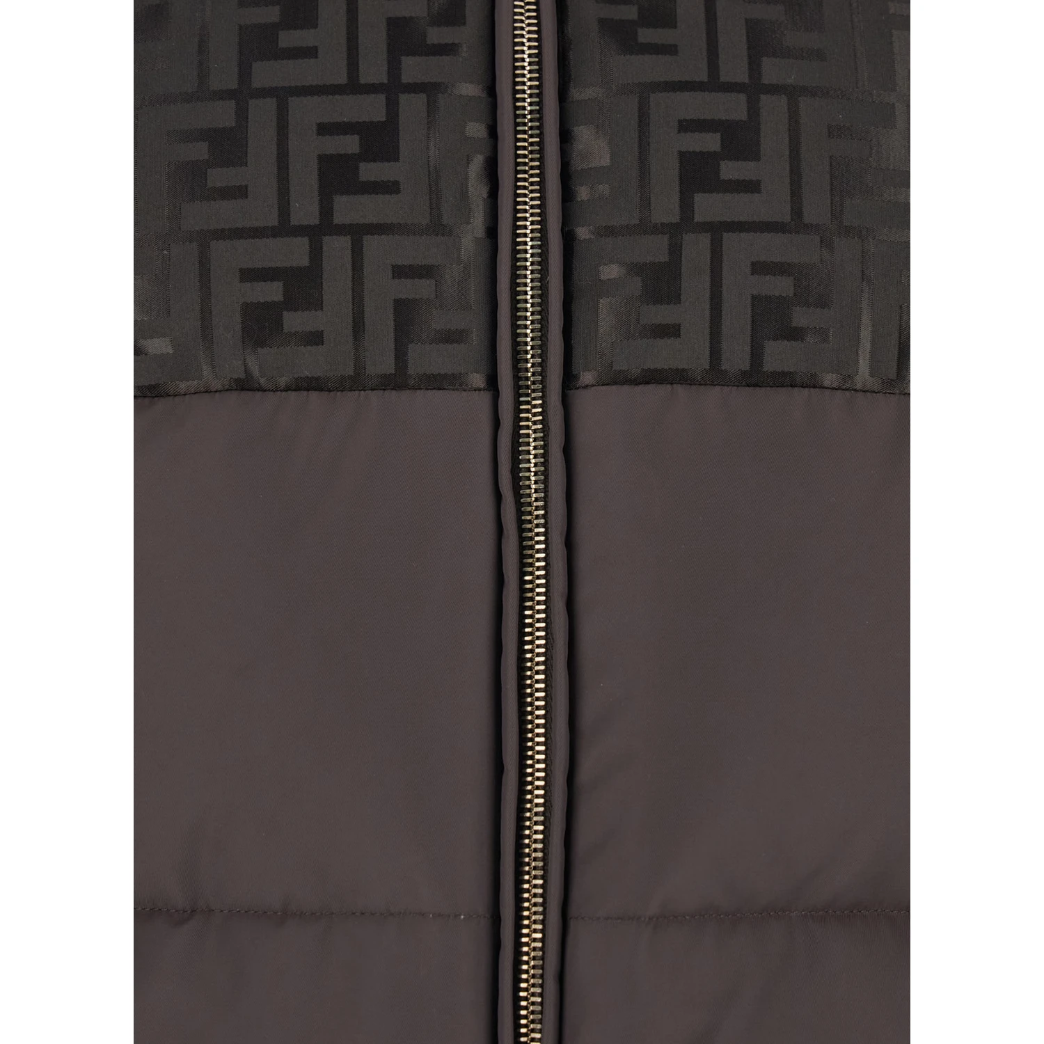Brown Down Jacket with Drawstring Hood and FF Motif in Tech Fabric Woman