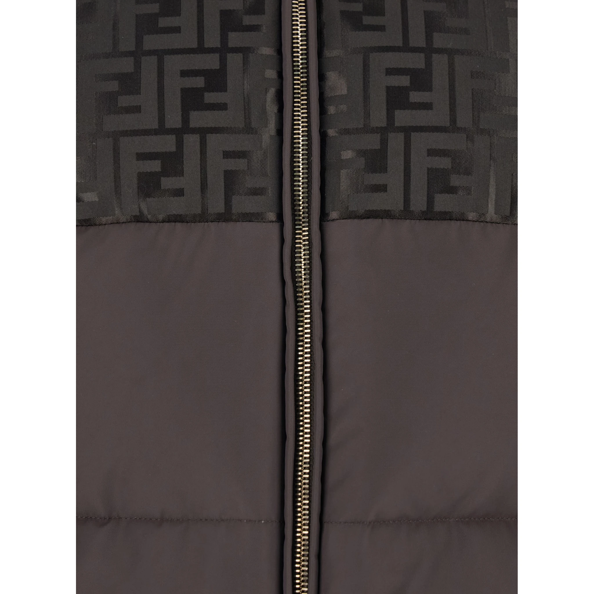 Brown Down Jacket with Drawstring Hood and FF Motif in Tech Fabric Woman