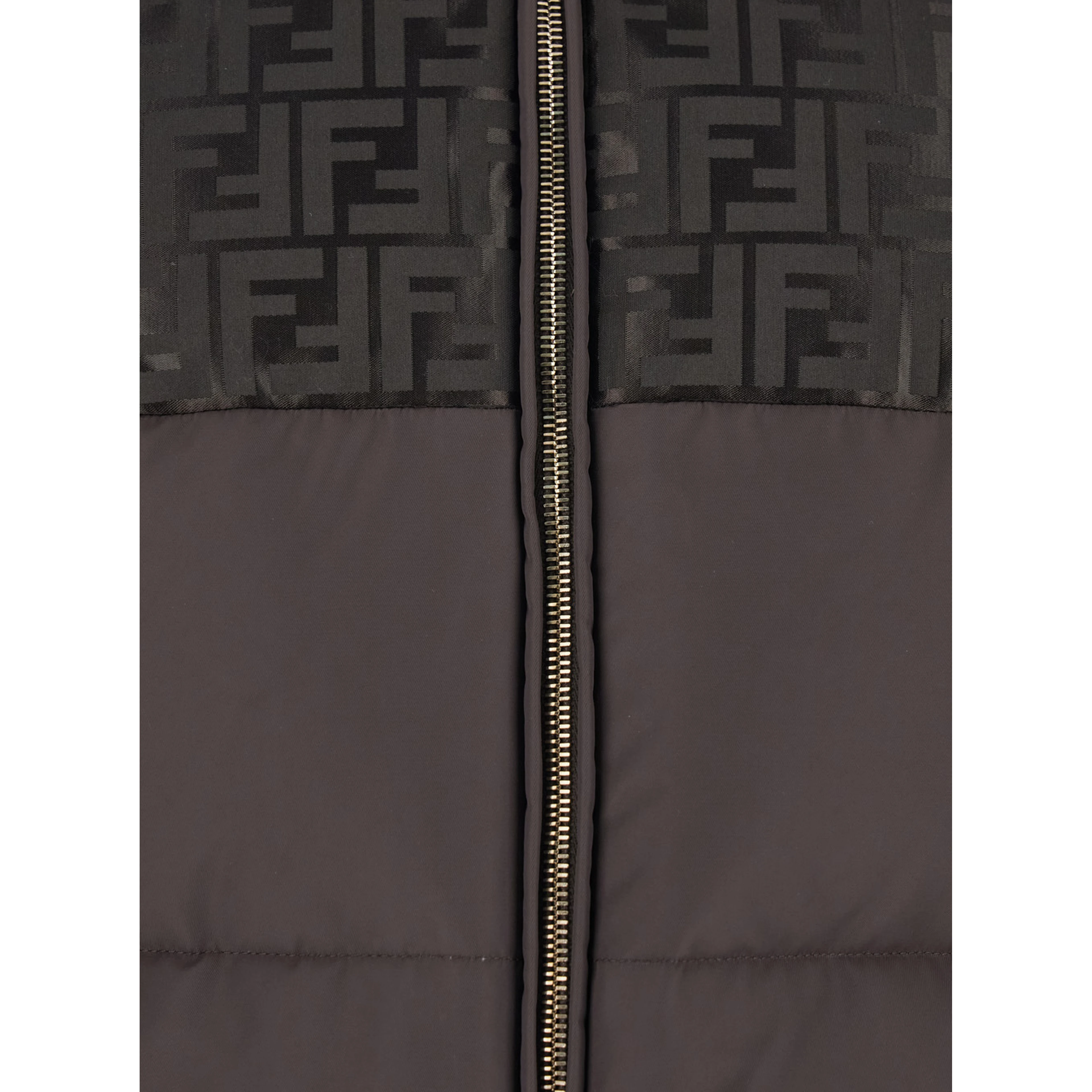 Brown Down Jacket with Drawstring Hood and FF Motif in Tech Fabric Woman