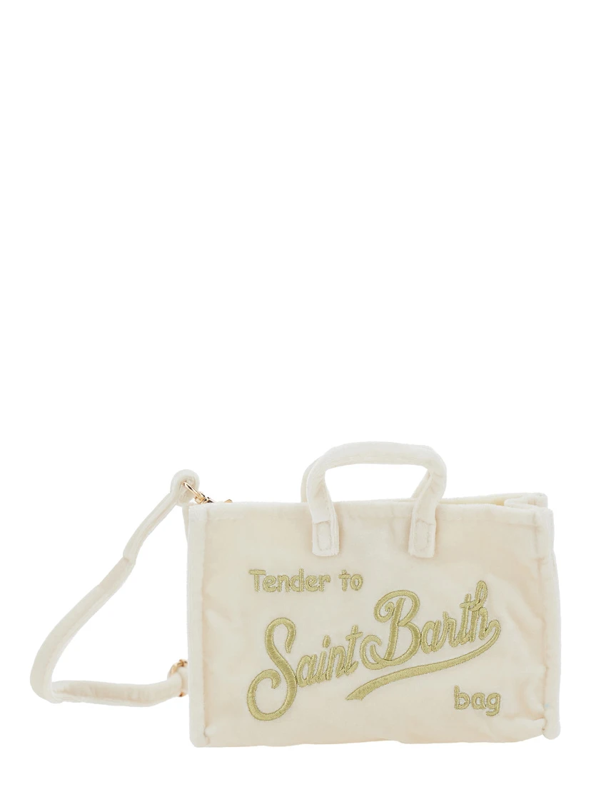 White Handbag with Adjustable and Removable Shoulder Strap and Logo Lettering on the Front in Fabric Girl