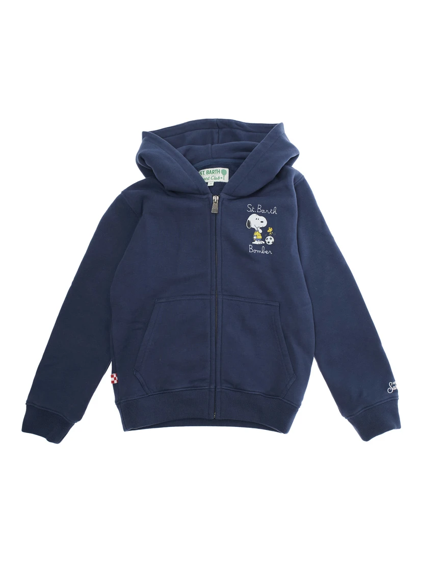 Toronto Blue Sweatshirt with Fixed Hood and Logo Embroidery on the Sleeve in Cotton Boy