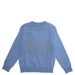 Light Blue Crewneck Sweater with Maxi Embroidery on the Front and Logo Lettering on the Sleeve in Wool Blend Boy