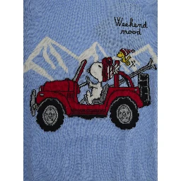 Light Blue Crewneck Sweater with Maxi Embroidery on the Front and Logo Lettering on the Sleeve in Wool Blend Boy