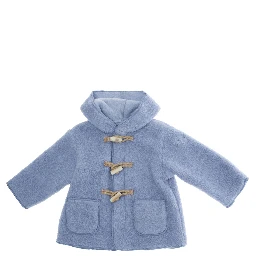 Blue Jacket with Fixed Hood and Logo Lettering Embroidery on the Sleeve in Tech Fabric Baby