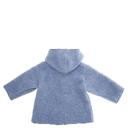 Blue Jacket with Fixed Hood and Logo Lettering Embroidery on the Sleeve in Tech Fabric Baby