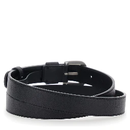 Black Belt with Front Buckle Closure and VLogo Plaque on the Loop in Leather Man