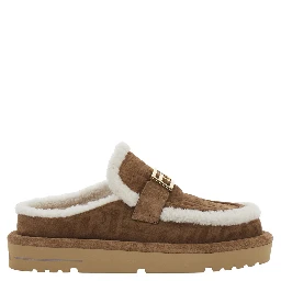 Beige Mules with Logo Lettering on the Rear and FF Buckle in Suede Woman