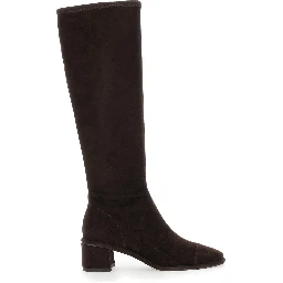 Brown Knee-High Boots with Block Heel in Suede Woman