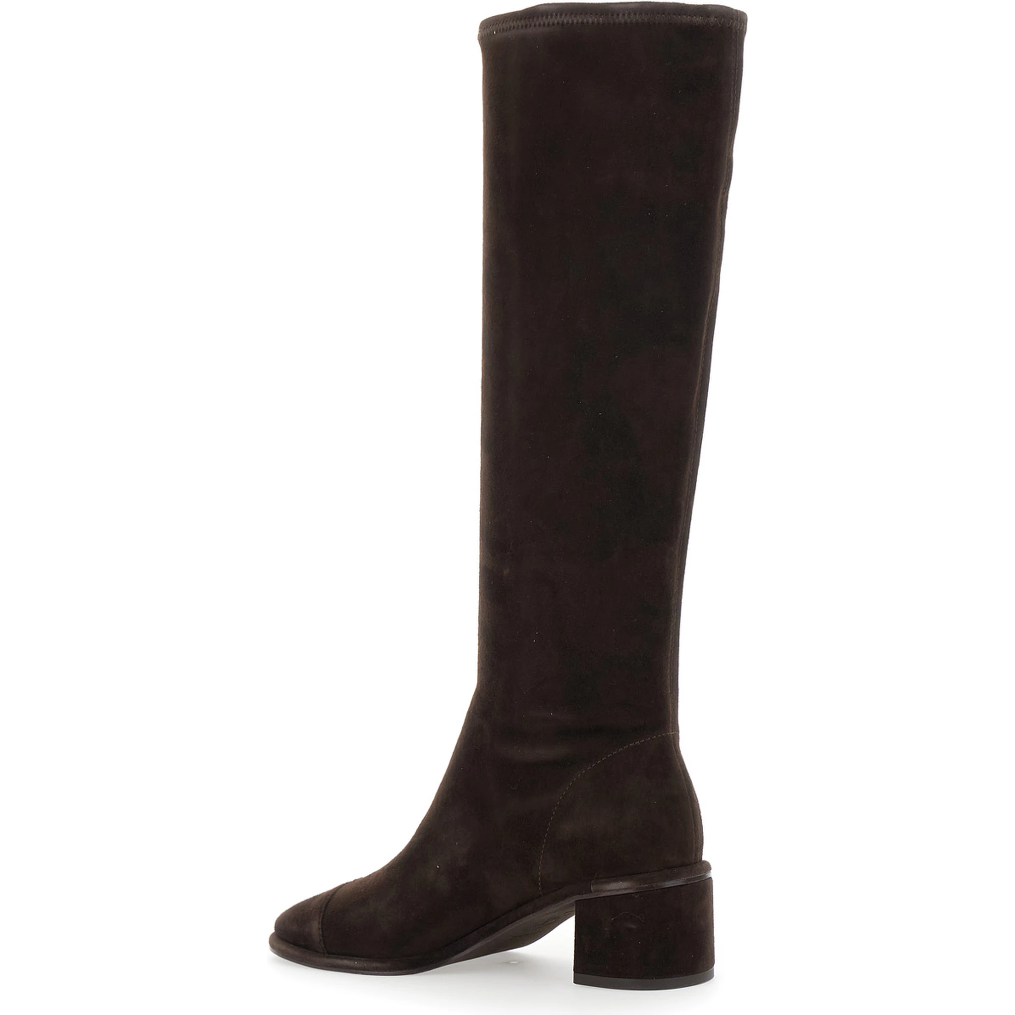 Brown Knee-High Boots with Block Heel in Suede Woman