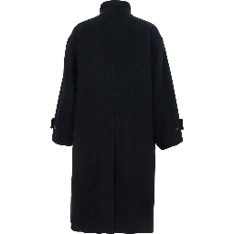 Black Coat with High Neck and Belted Cuffs in Wool Man