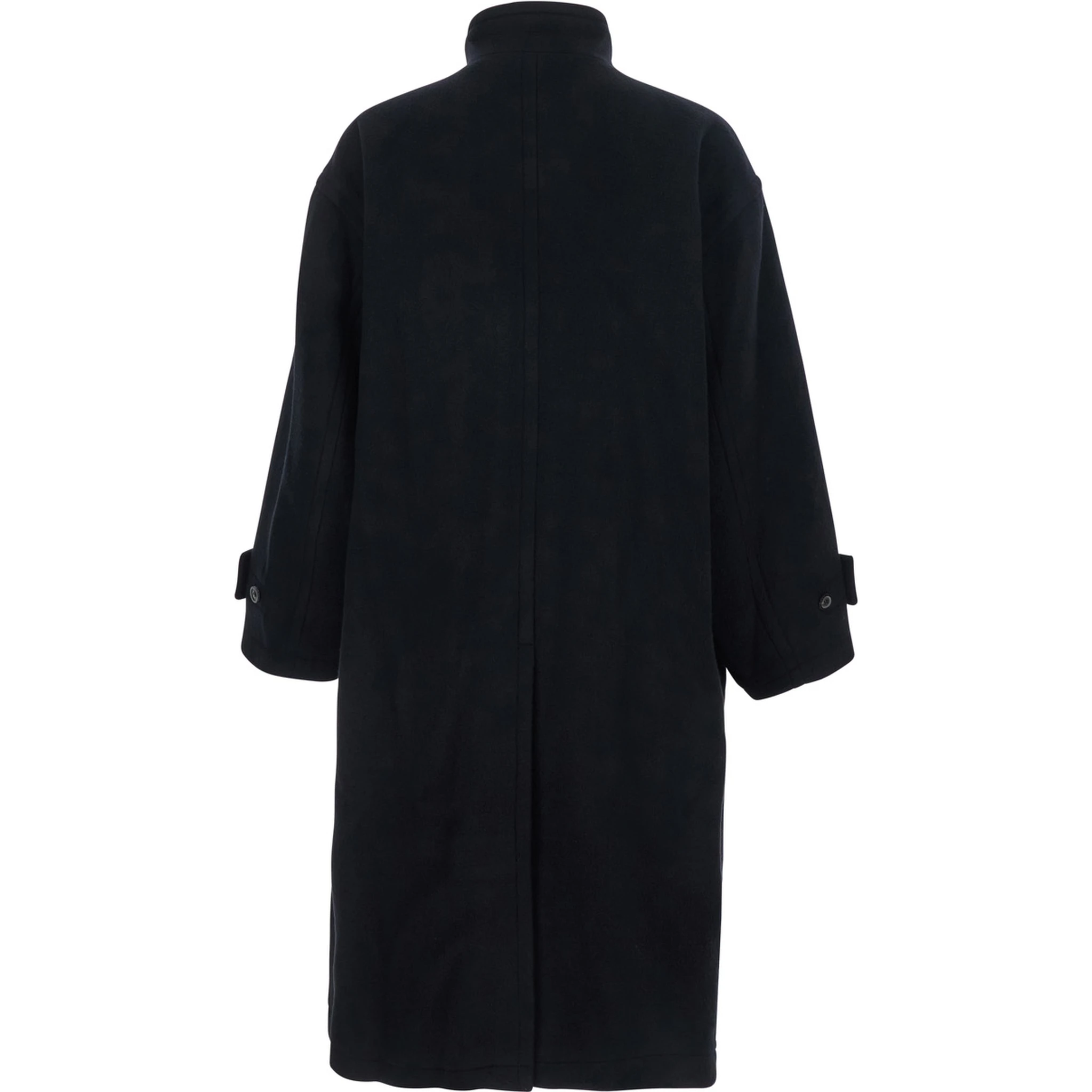 Black Coat with High Neck and Belted Cuffs in Wool Man