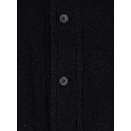 Black Coat with High Neck and Belted Cuffs in Wool Man