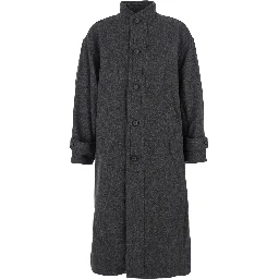 Grey Coat with High Collar in Wool and Cashmere Blend Man