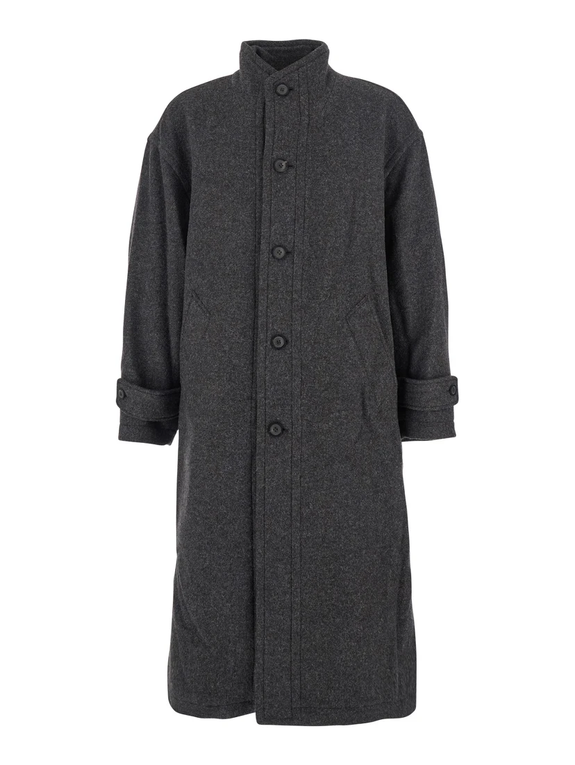 Grey Coat with High Collar in Wool and Cashmere Blend Man