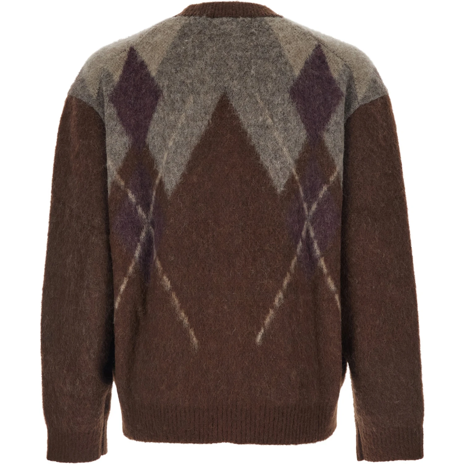 Brown Cardigan with V Neck and All-Over Argyle Motif in Wool Blend Man