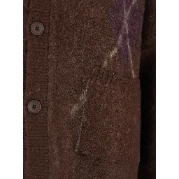 Brown Cardigan with V Neck and All-Over Argyle Motif in Wool Blend Man