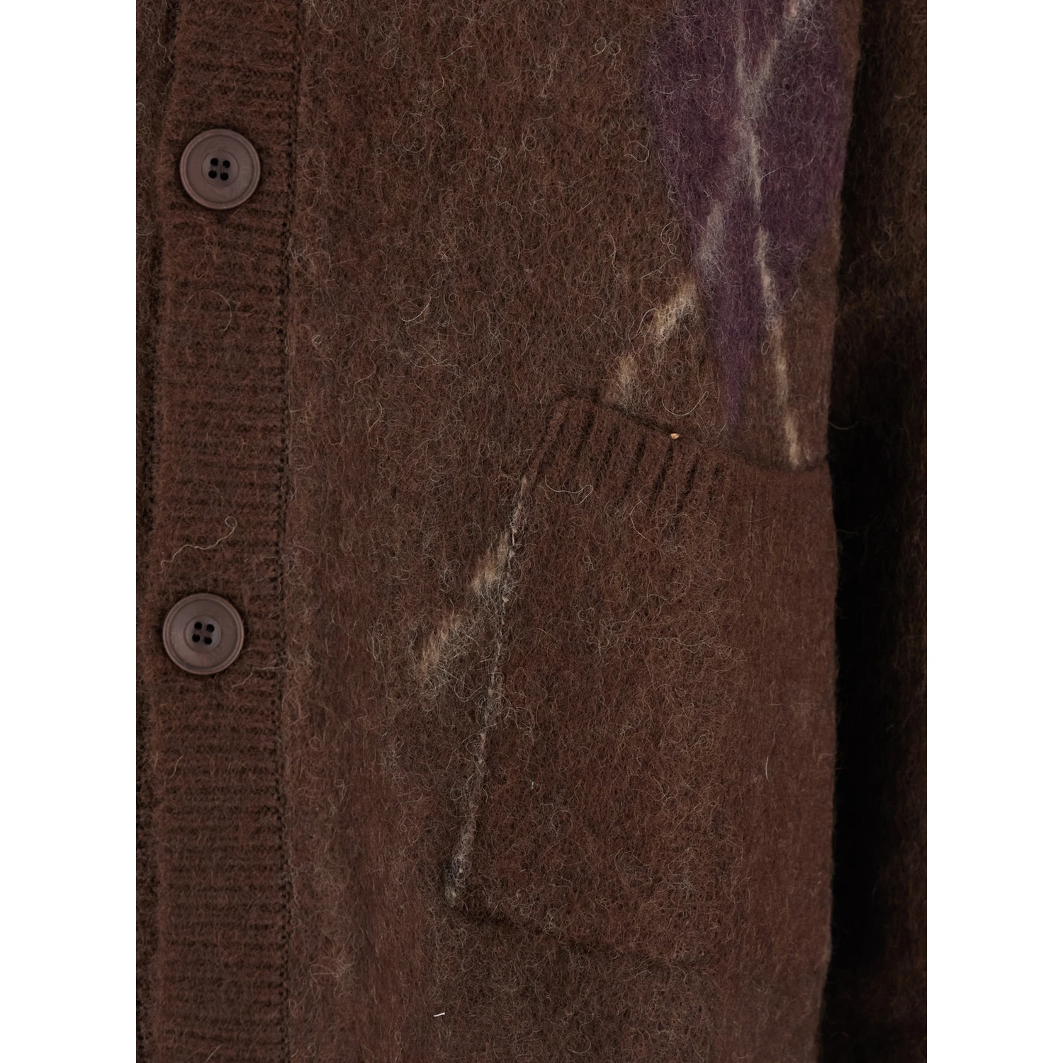 Brown Cardigan with V Neck and All-Over Argyle Motif in Wool Blend Man