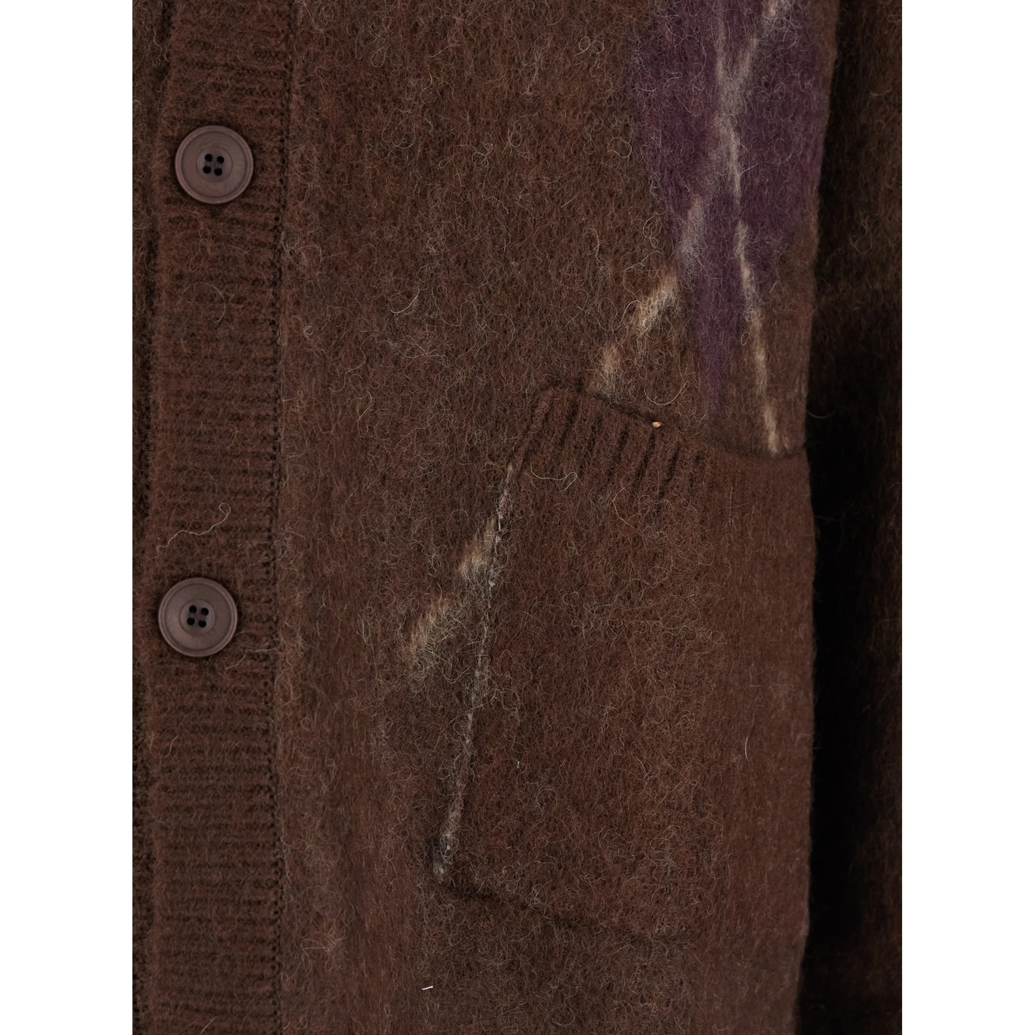 Brown Cardigan with V Neck and All-Over Argyle Motif in Wool Blend Man