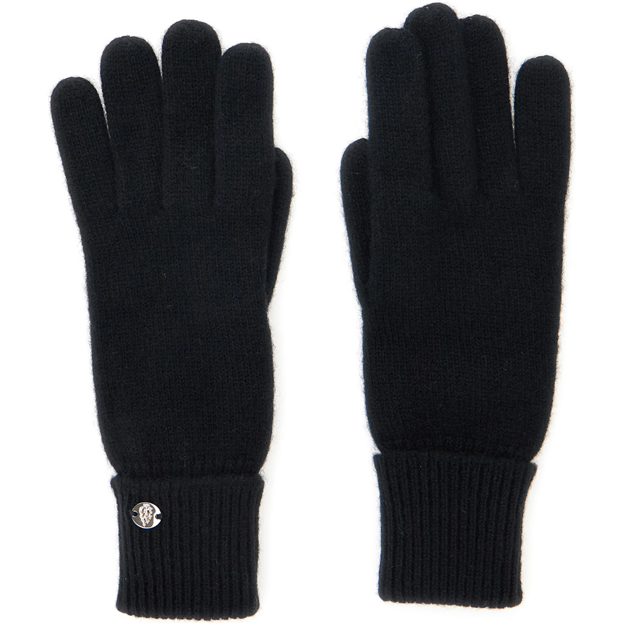 Blaire Black Gloves with Logo Plaque Detail on the Front and Ribbed Details in Cashmere Woman