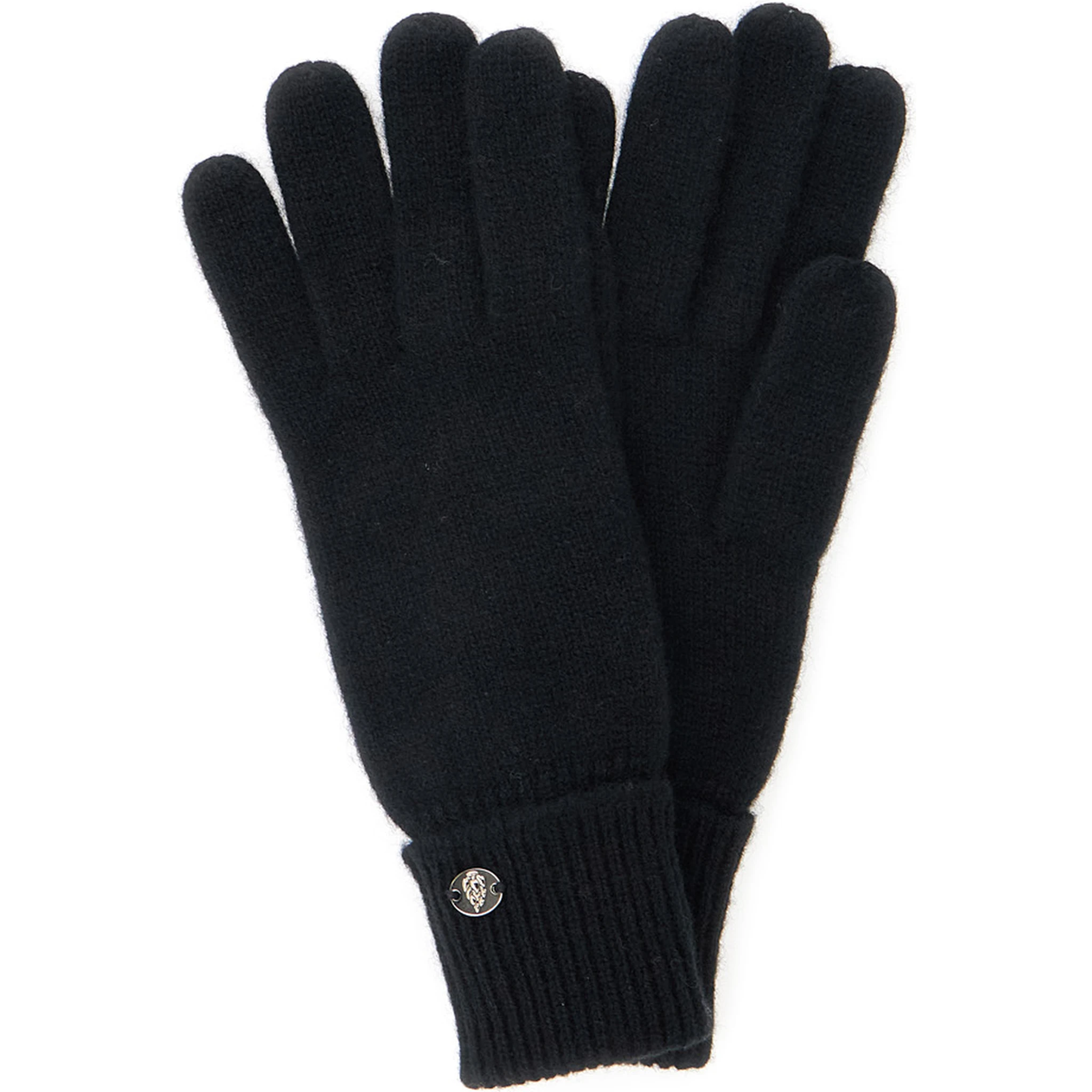 Blaire Black Gloves with Logo Plaque Detail on the Front and Ribbed Details in Cashmere Woman