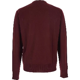 Bordeaux Crew Neck Sweater with Dropped Shoulders and Orb Logo on the Front in Wool Blend Man