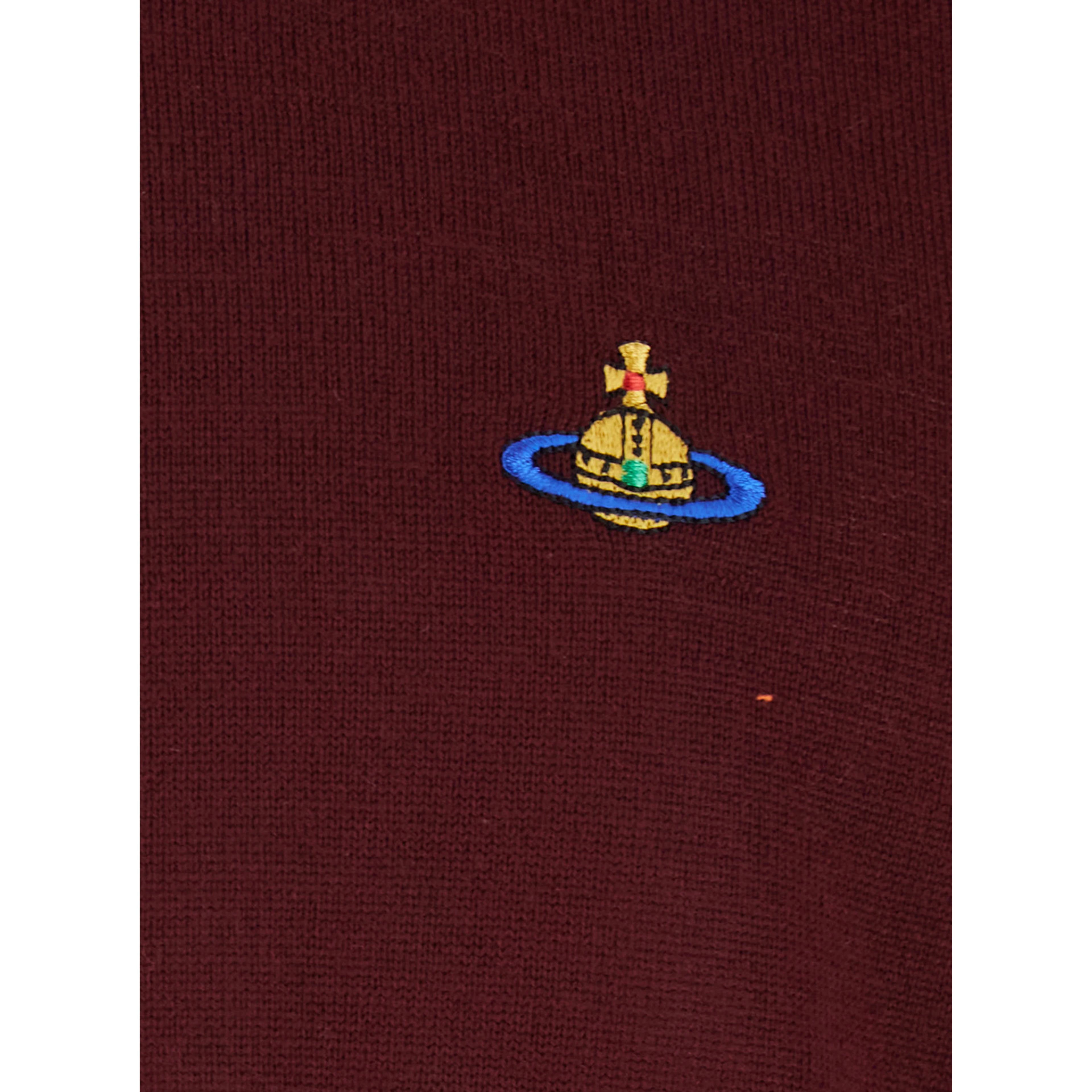 Bordeaux Crew Neck Sweater with Dropped Shoulders and Orb Logo on the Front in Wool Blend Man