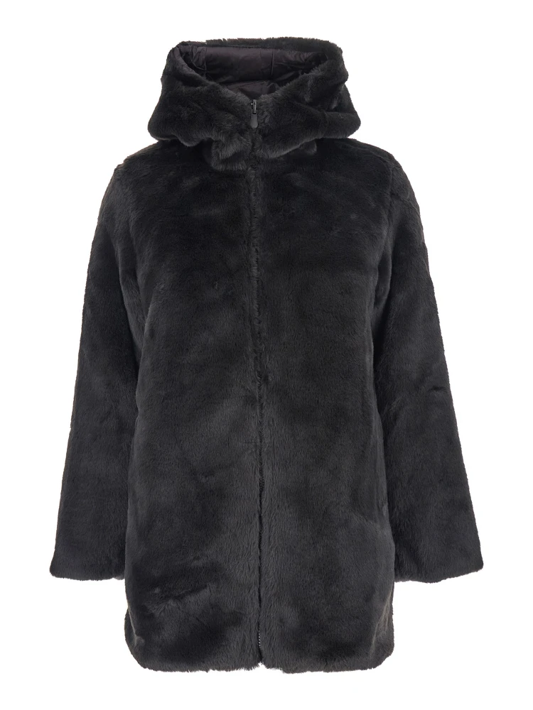 Bridget Black Reversible Jacket with Front Zip Closure in Ecofur Woman
