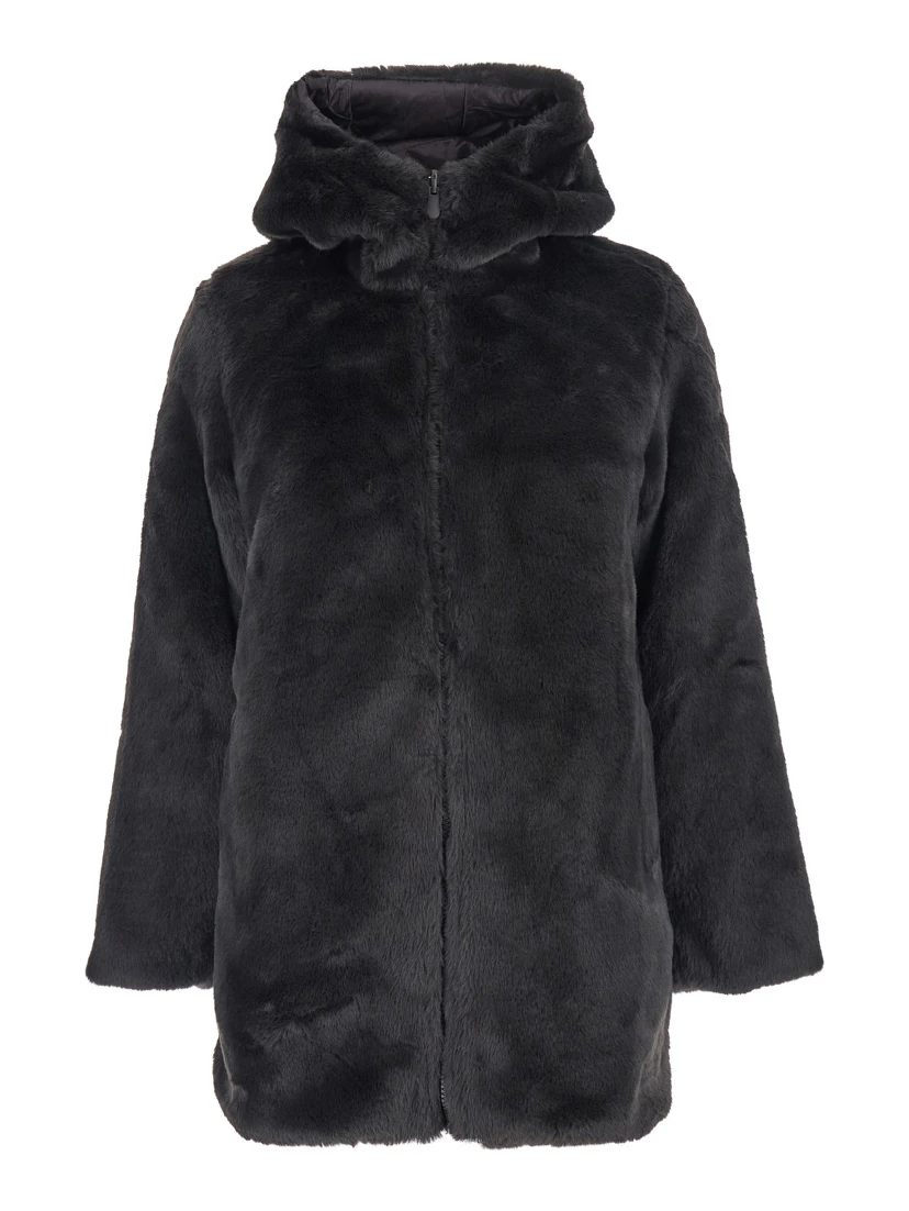 Bridget Black Reversible Jacket with Front Zip Closure in Ecofur Woman