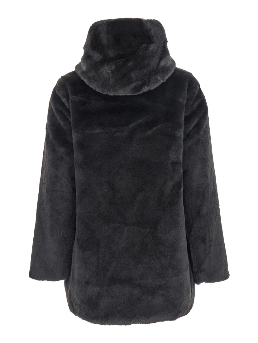 Bridget Black Reversible Jacket with Front Zip Closure in Ecofur Woman