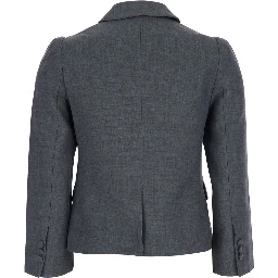 Grey Jacket with Notched Revers and V Neck in Wool Blend Woman