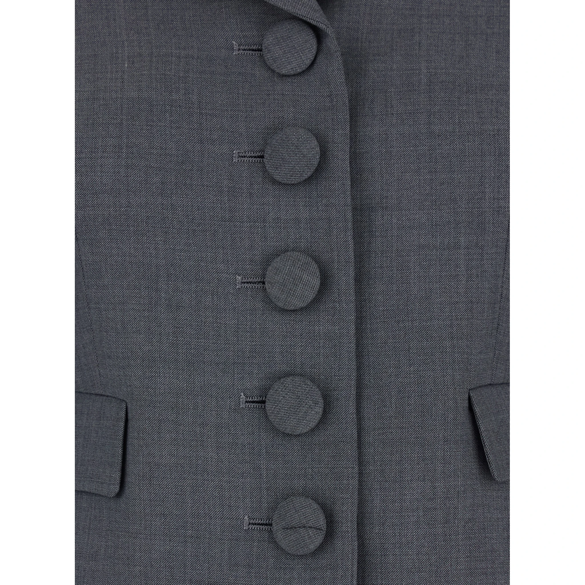 Grey Jacket with Notched Revers and V Neck in Wool Blend Woman