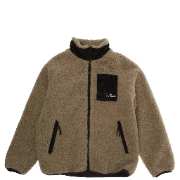 Brown Jacket with High Neck and One Patch Pocket with Logo Lettering on the Front in Fleece Boy