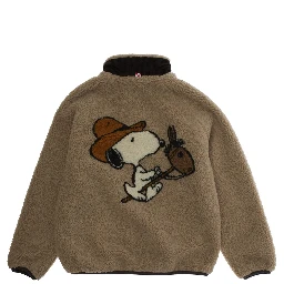 Brown Jacket with High Neck and One Patch Pocket with Logo Lettering on the Front in Fleece Boy