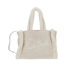 Colette Beige Handbag with Logo Lettering on Front and Rear and Fringed Details in Wool Blend Girl