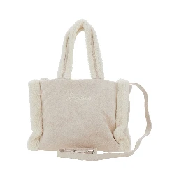 Colette Beige Handbag with Logo Lettering on Front and Rear and Fringed Details in Wool Blend Girl